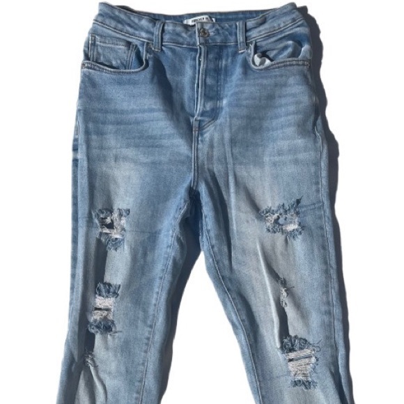 Forever 21 all blue denim stretch distressed butterfly buttons skinny jeans - Picture 4 of 8